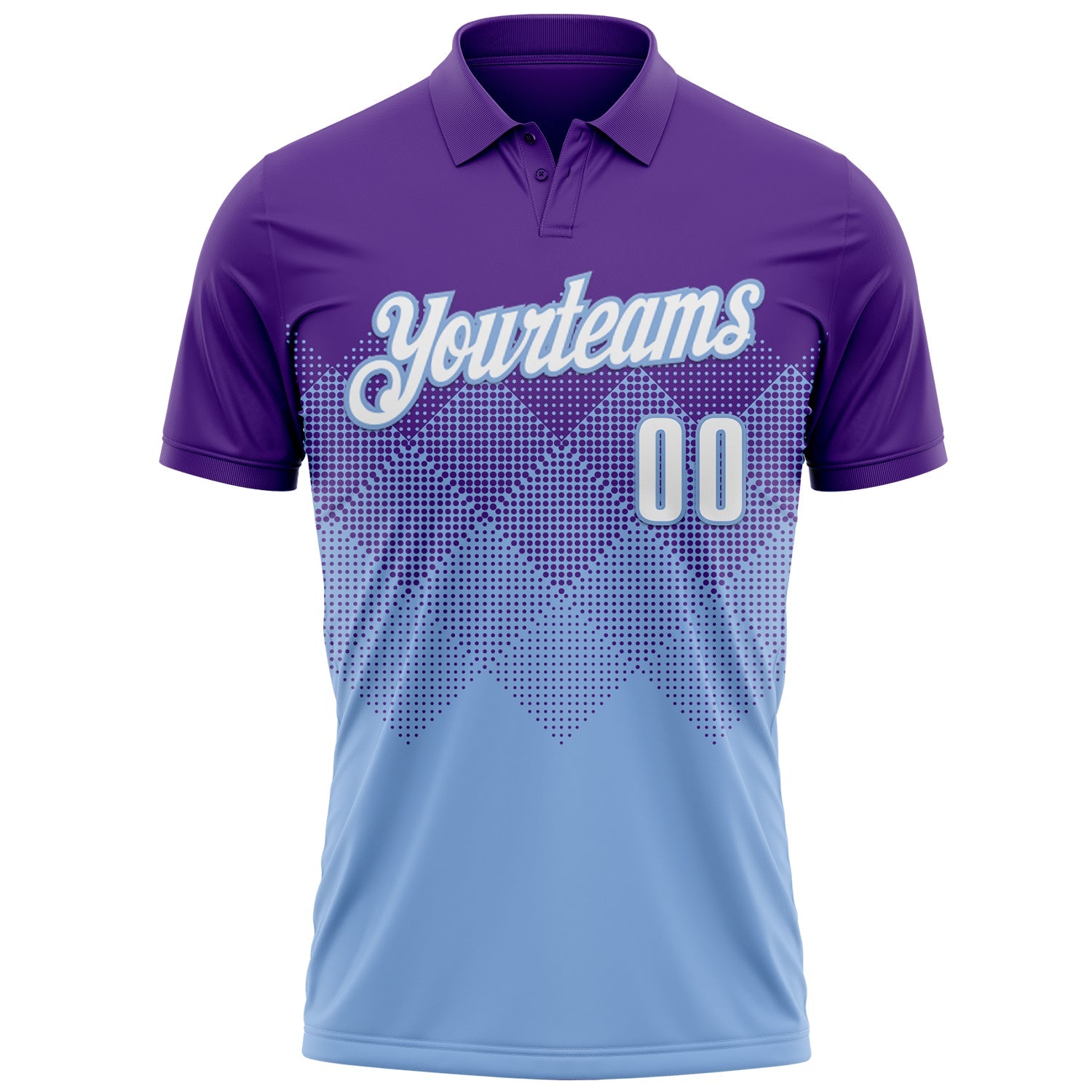 Custom Purple White-Light Blue 3D Gradient Square Shape Performance Polo Shirt view 2