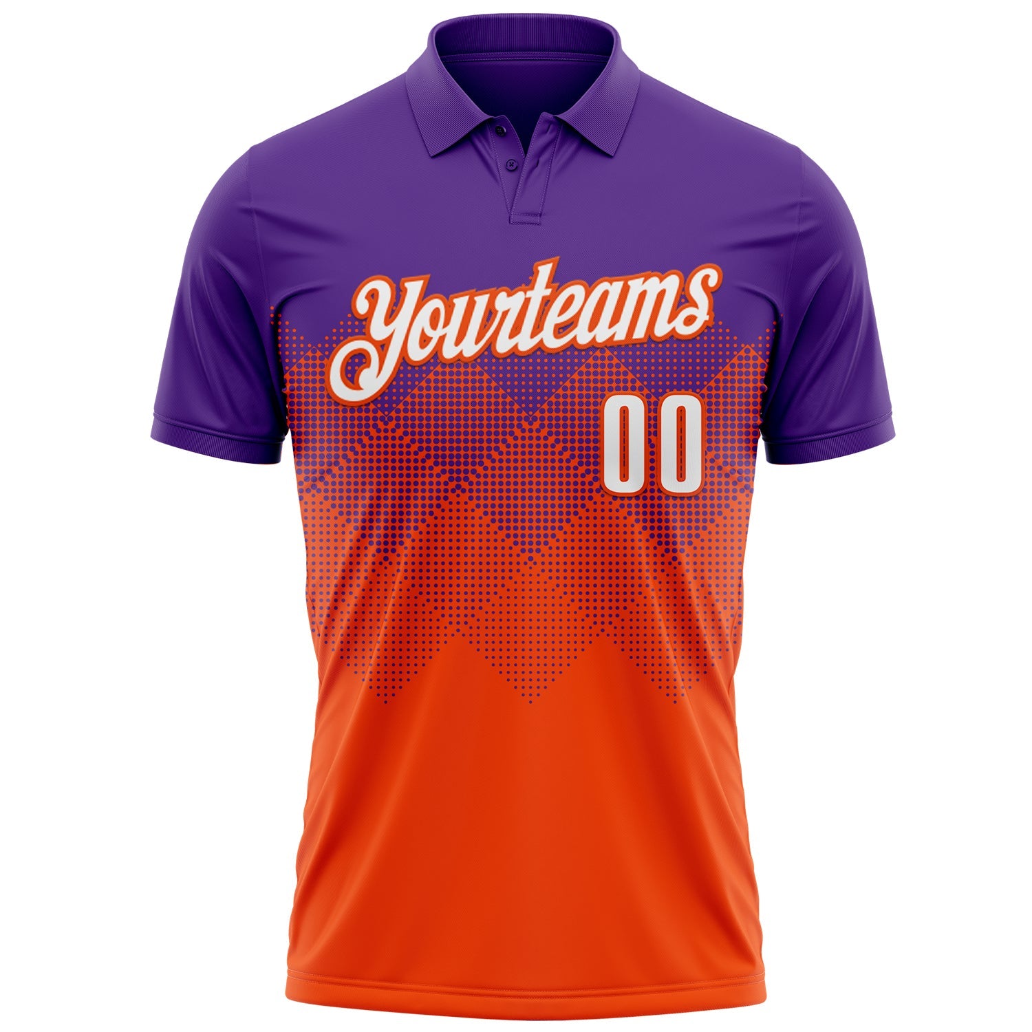 Custom Purple White-Orange 3D Gradient Square Shape Performance Polo Shirt view 2
