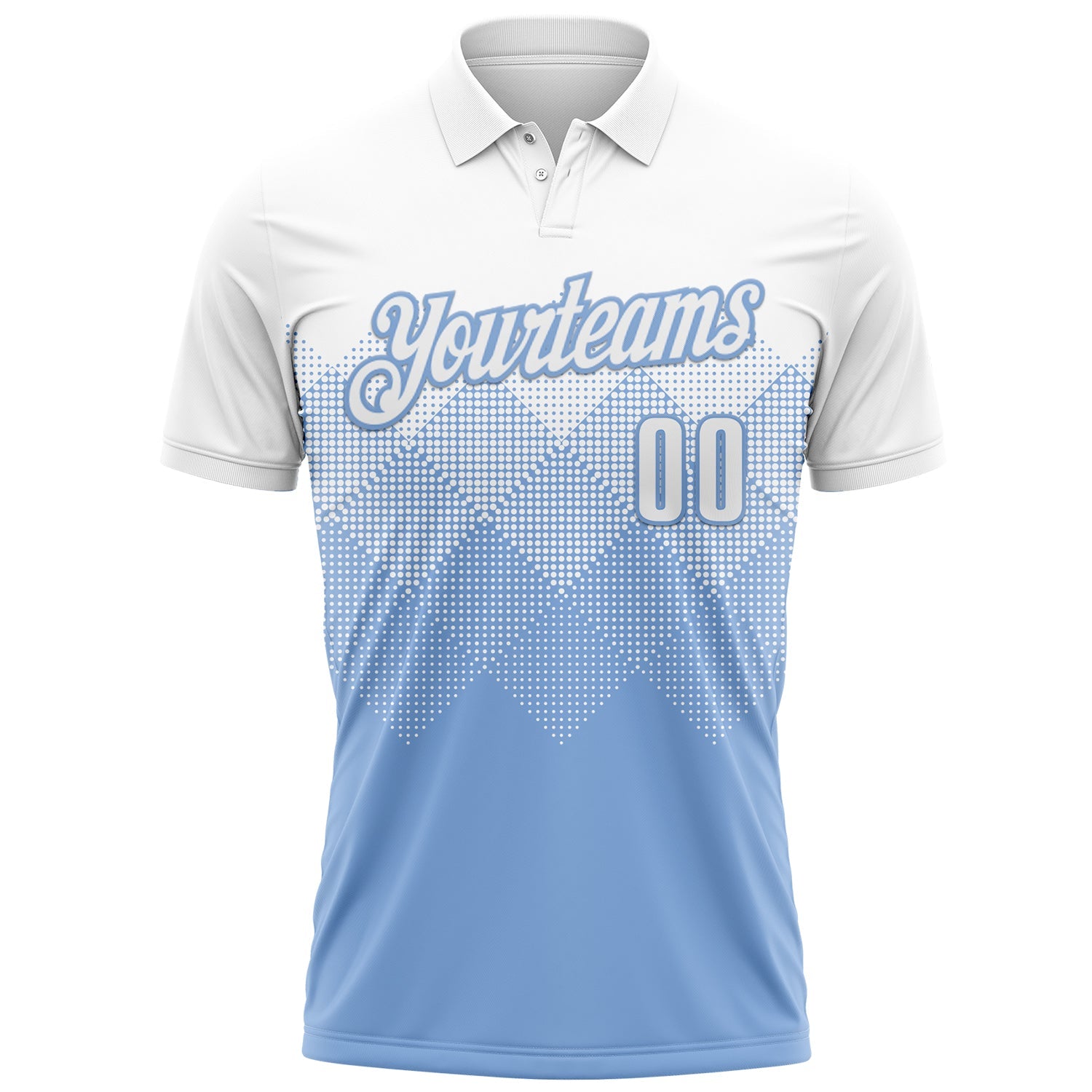 Custom White Light Blue 3D Gradient Square Shape Performance Polo Shirt view 2