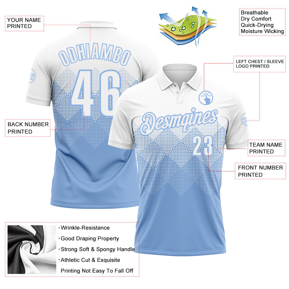 Custom White Light Blue 3D Gradient Square Shape Performance Polo Shirt view 3