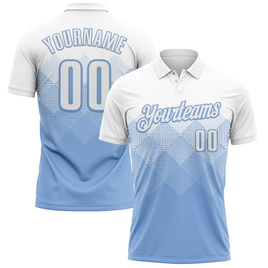 Custom White Light Blue 3D Gradient Square Shape Performance Polo Shirt - Main View