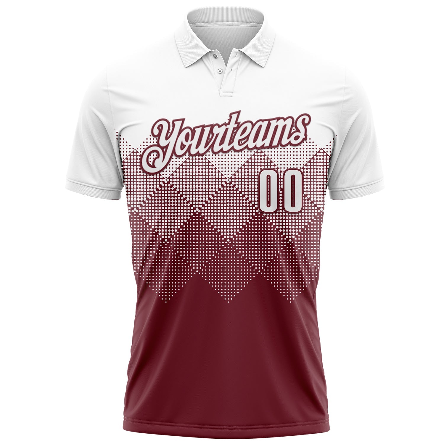 Custom White Burgundy 3D Gradient Square Shape Performance Polo Shirt view 2