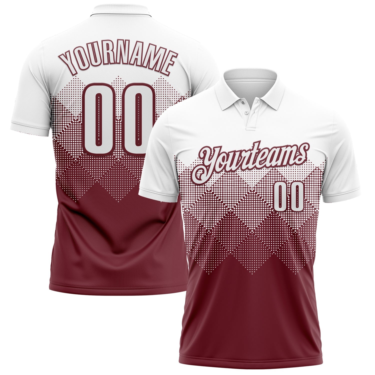 Custom White Burgundy 3D Gradient Square Shape Performance Polo Shirt - Main View