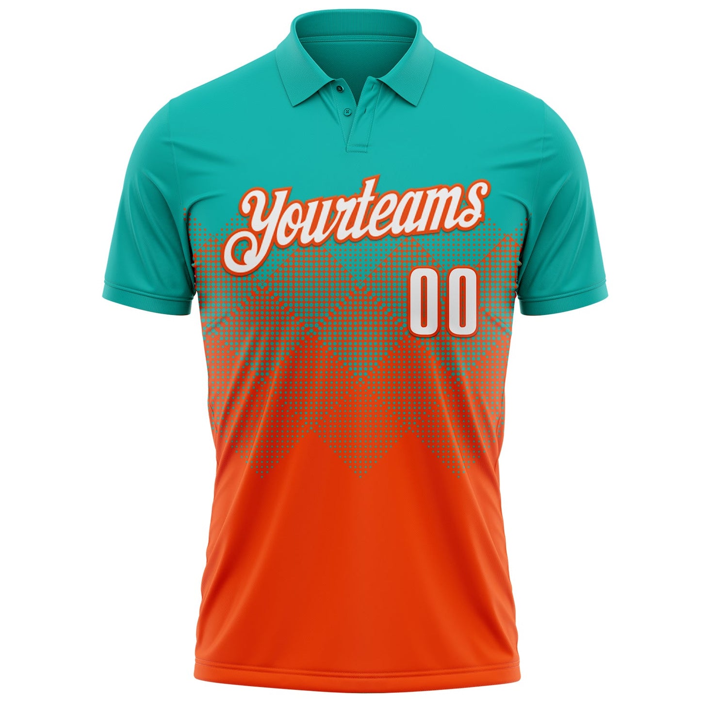 Custom Aqua White-Orange 3D Gradient Square Shape Performance Polo Shirt view 2