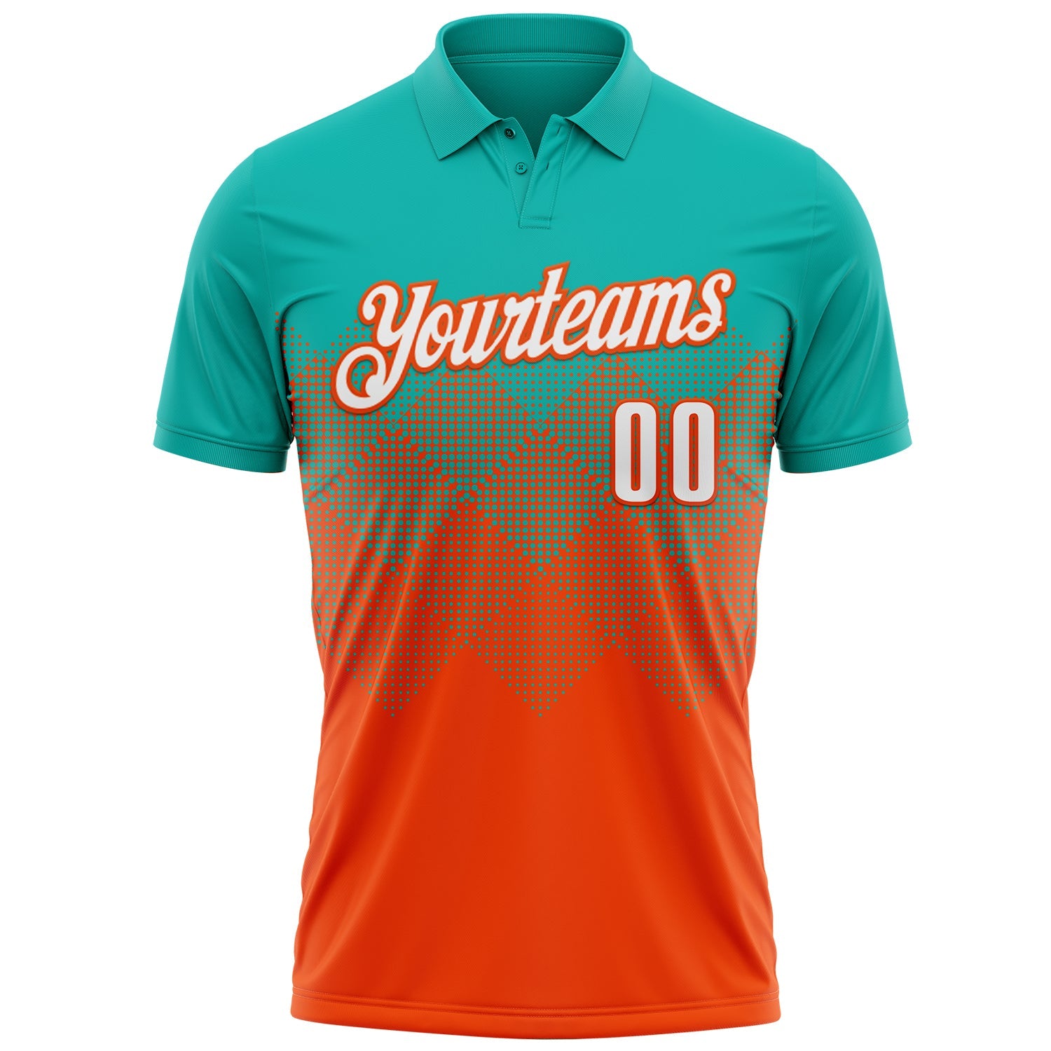 Custom Aqua White-Orange 3D Gradient Square Shape Performance Polo Shirt view 2