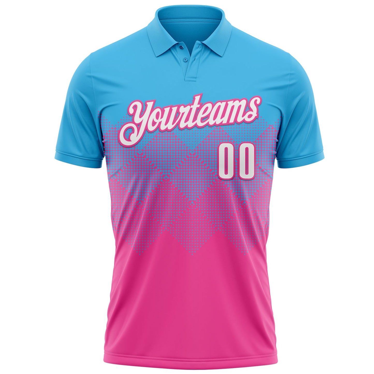 Custom Sky Blue White-Pink 3D Gradient Square Shape Performance Polo Shirt view 2