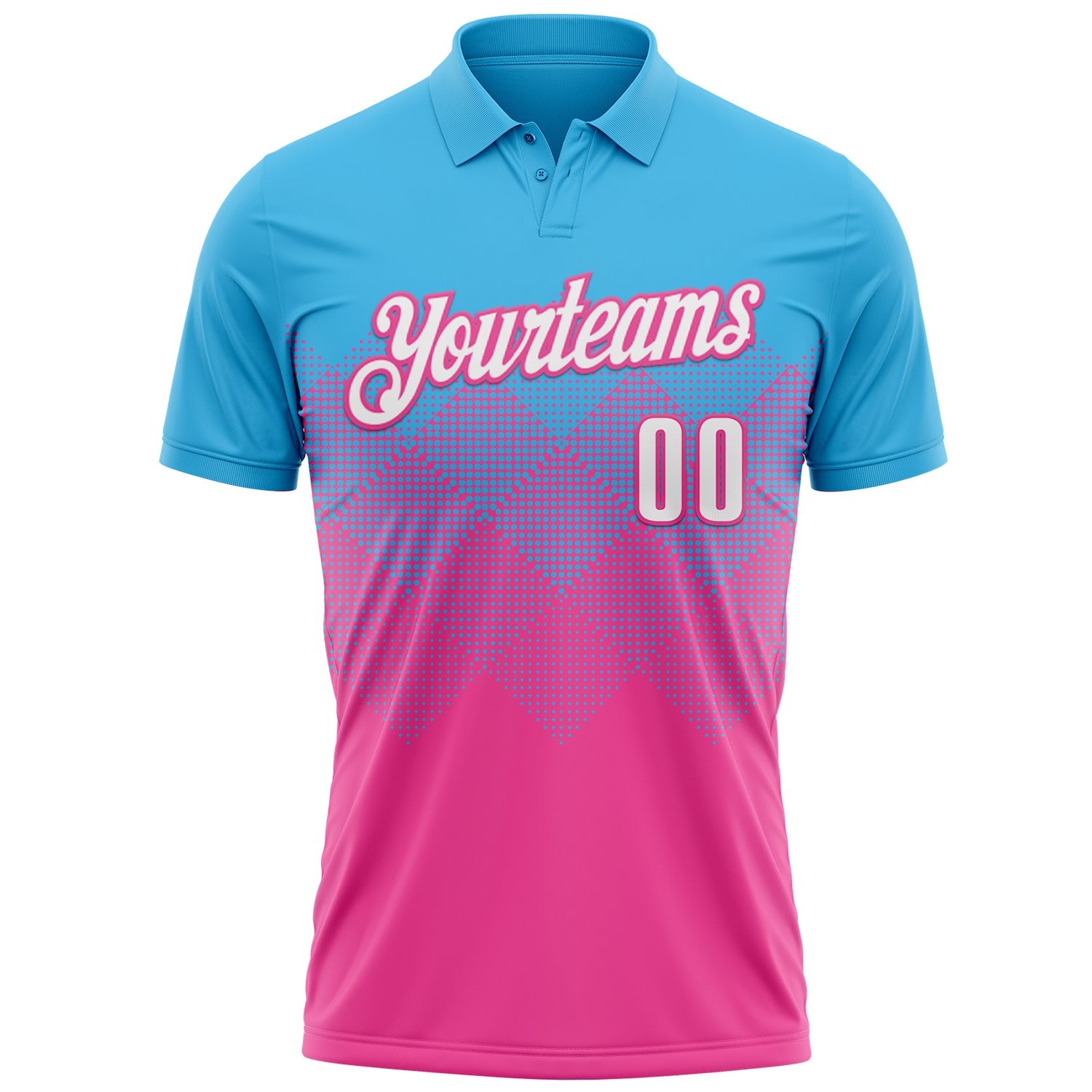 Custom Sky Blue White-Pink 3D Gradient Square Shape Performance Polo Shirt view 2