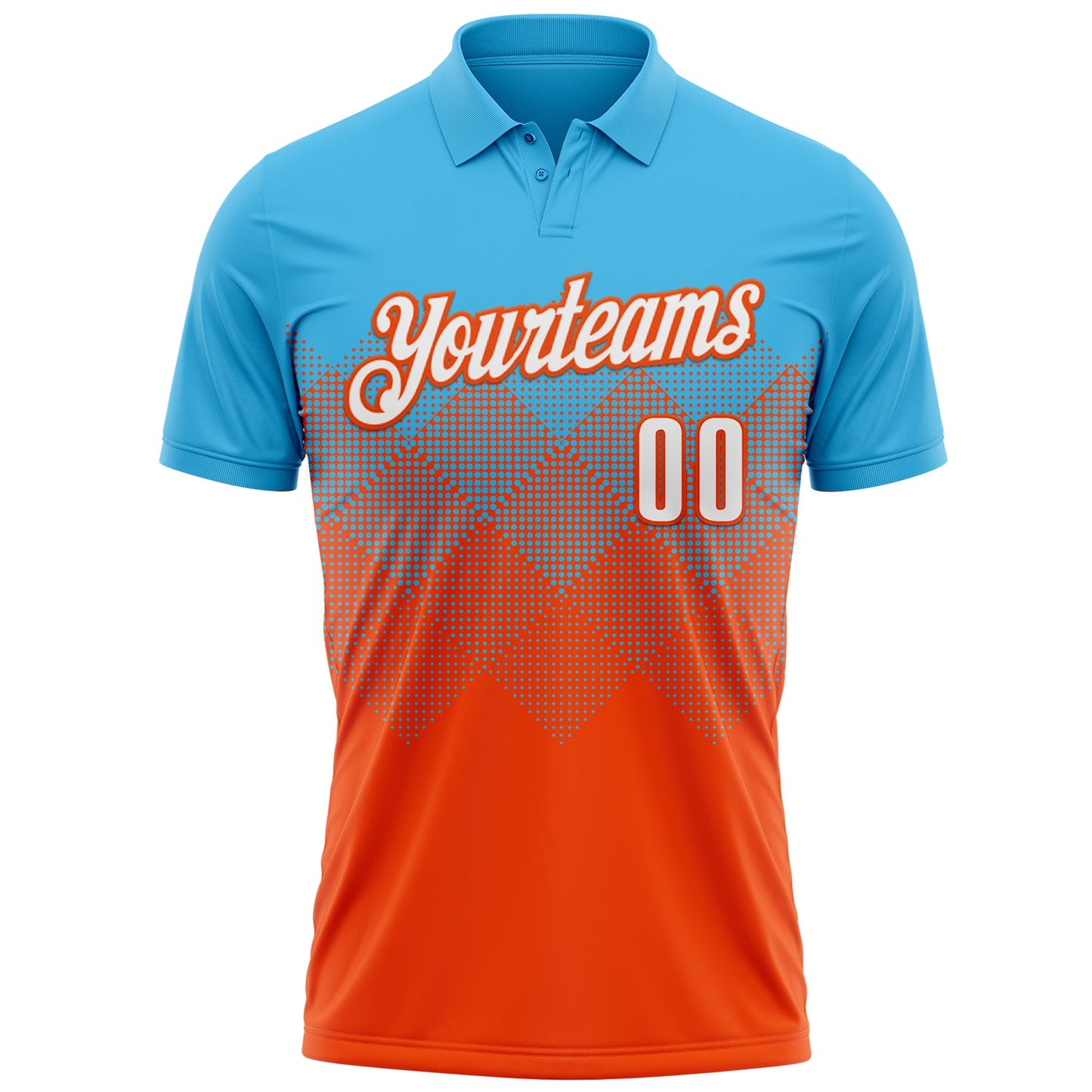 Custom Sky Blue White-Orange 3D Gradient Square Shape Performance Polo Shirt view 2