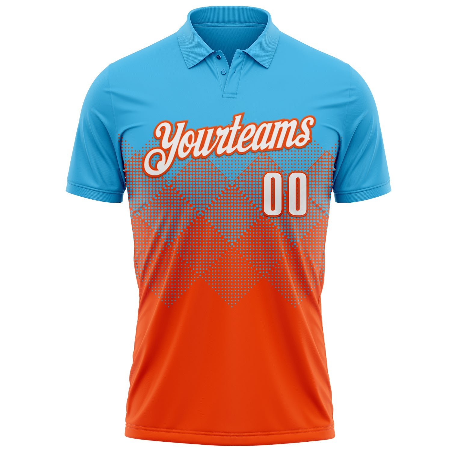 Custom Sky Blue White-Orange 3D Gradient Square Shape Performance Polo Shirt view 2