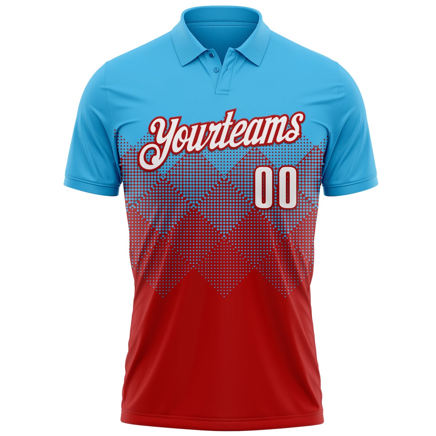 Custom Sky Blue White-Red 3D Gradient Square Shape Performance Polo Shirt view 2