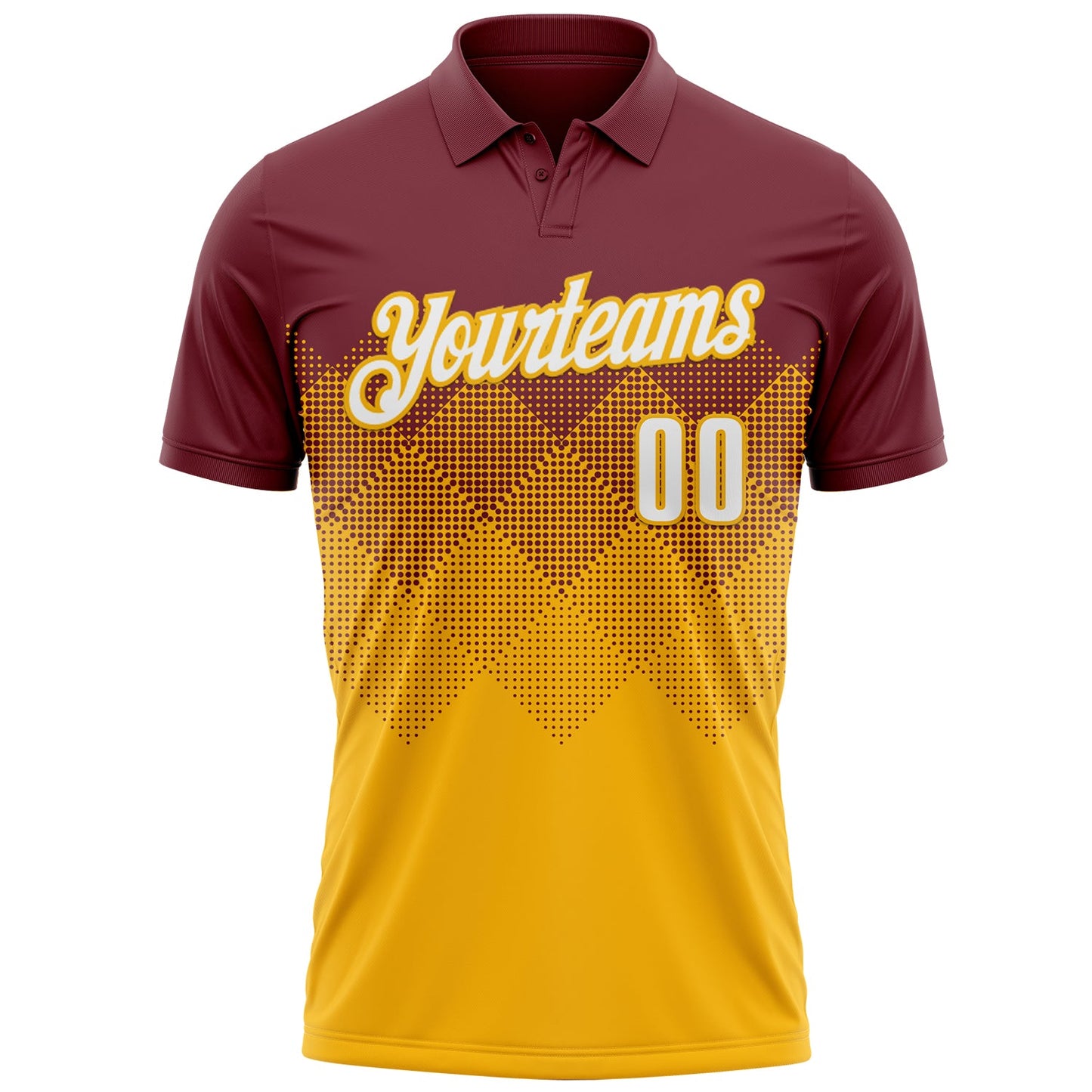 Custom Burgundy White-Gold 3D Gradient Square Shape Performance Polo Shirt view 2