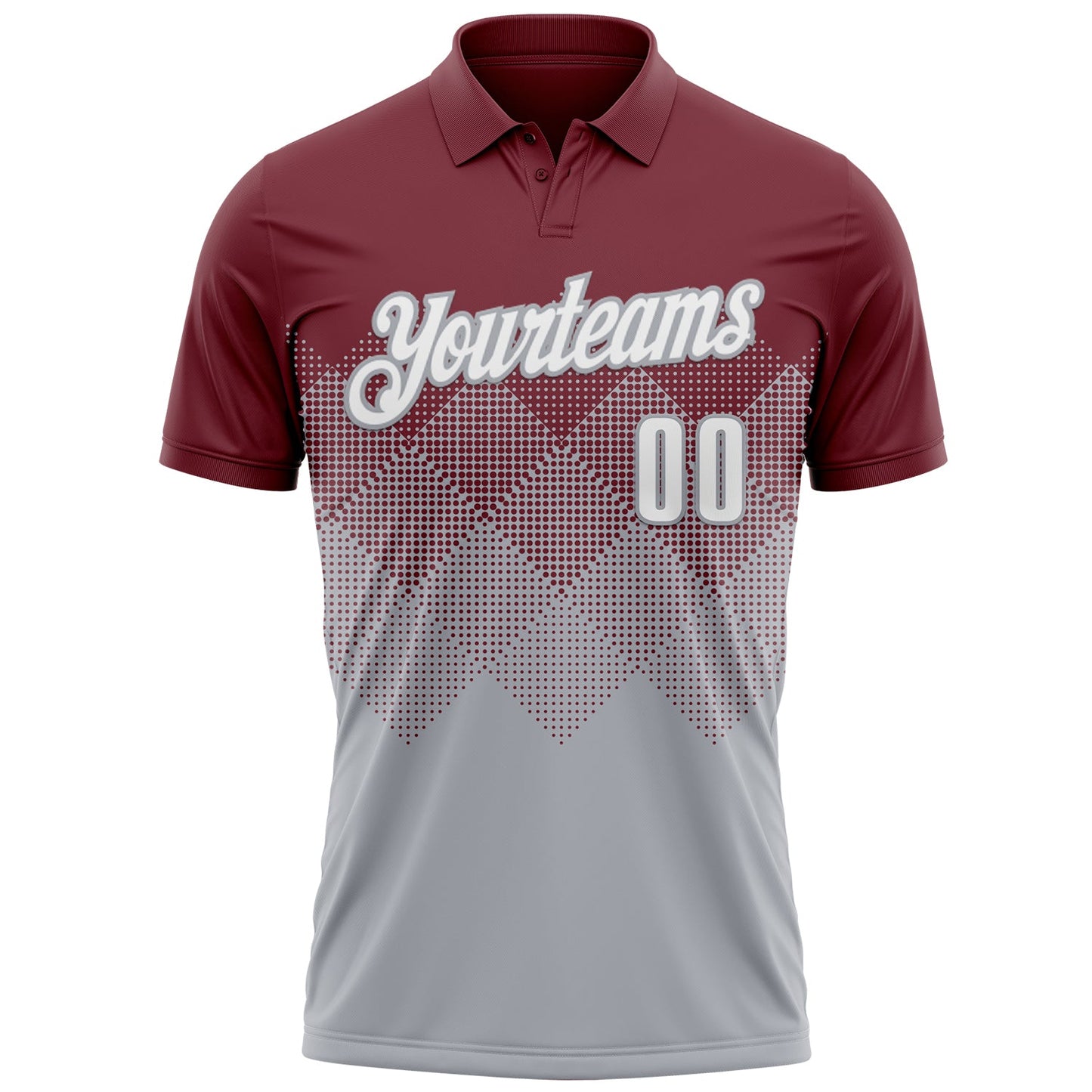 Custom Burgundy White-Gray 3D Gradient Square Shape Performance Polo Shirt view 2