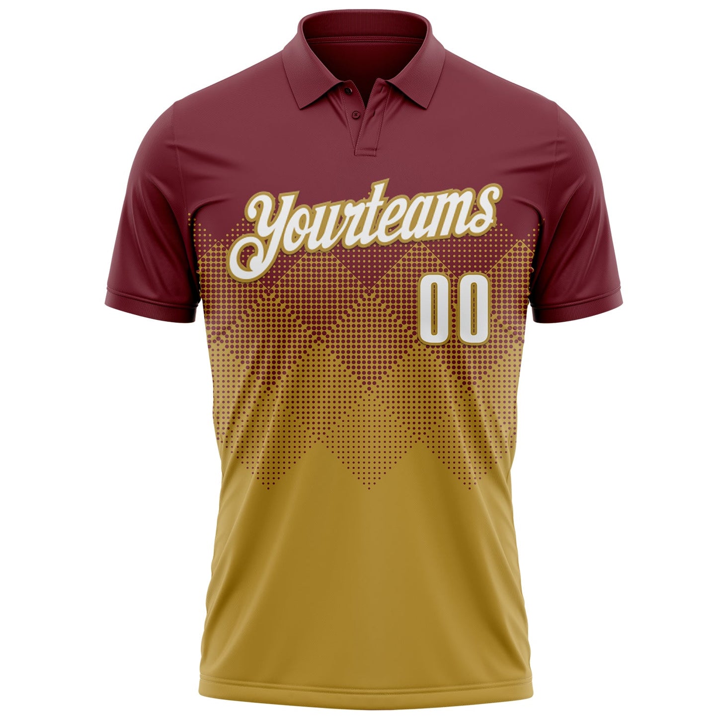 Custom Burgundy White-Old Gold 3D Gradient Square Shape Performance Polo Shirt view 2