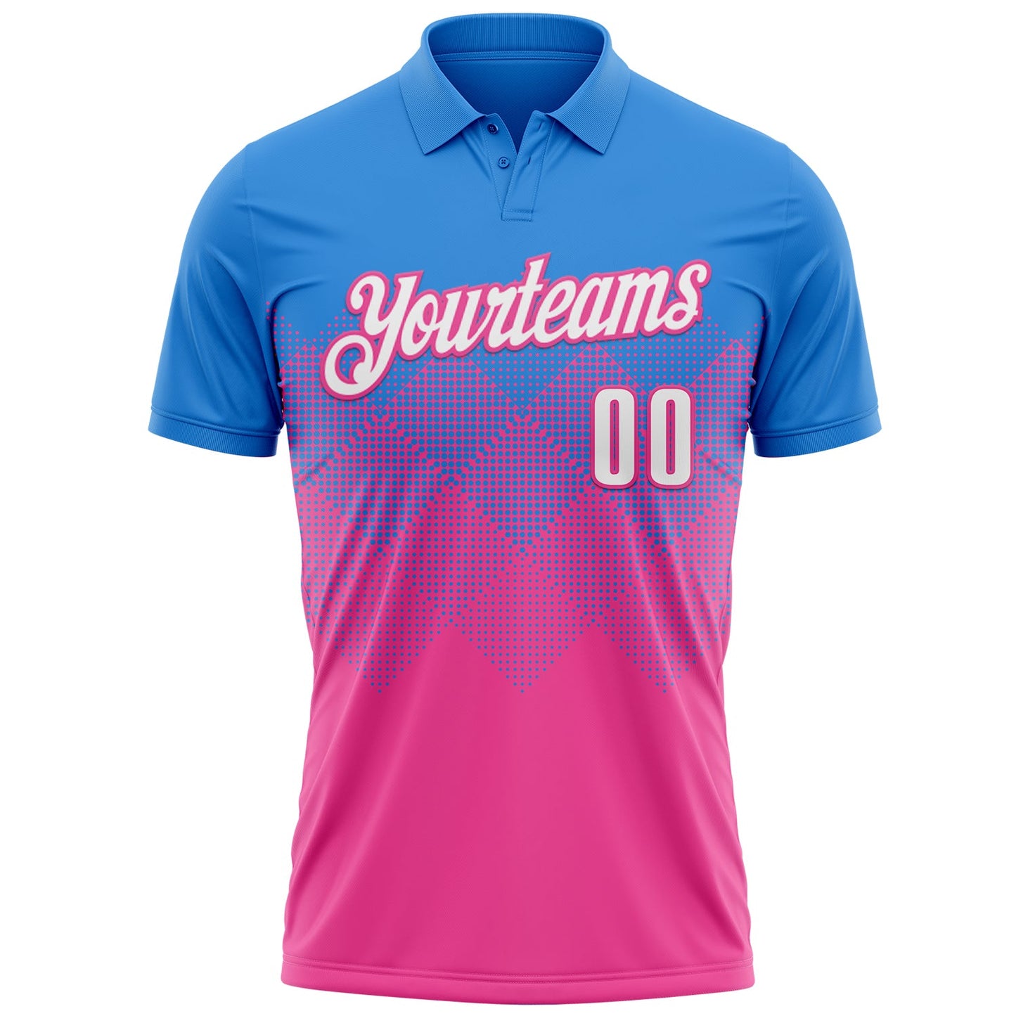 Custom Powder Blue White-Pink 3D Gradient Square Shape Performance Polo Shirt view 2