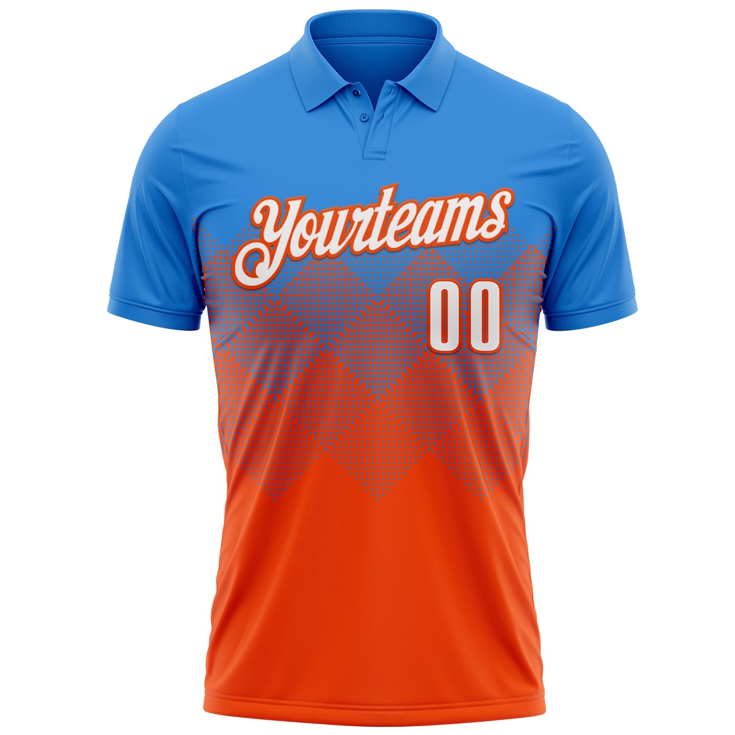 Custom Powder Blue White-Orange 3D Gradient Square Shape Performance Polo Shirt view 2