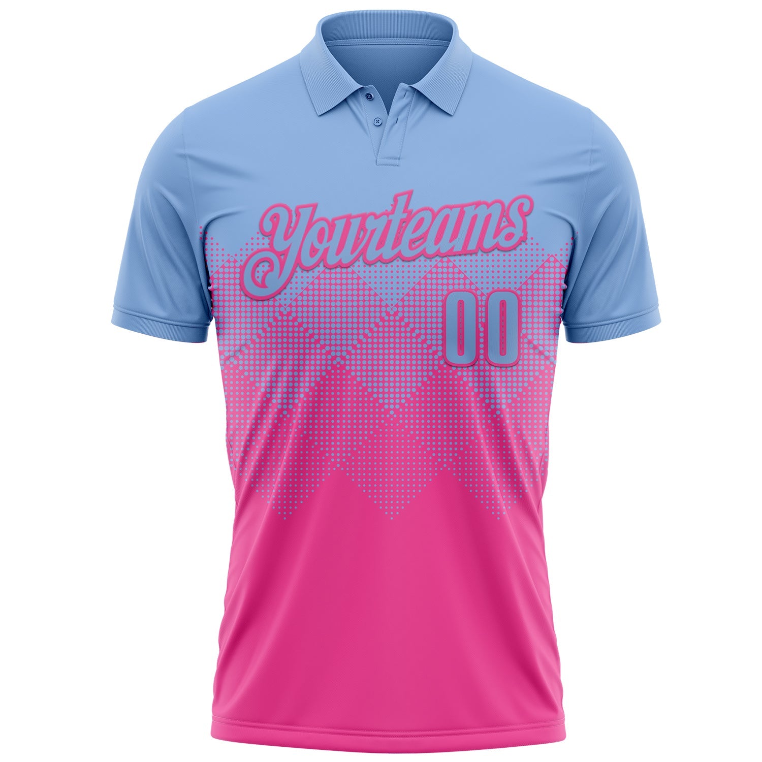 Custom Light Blue Pink 3D Gradient Square Shape Performance Polo Shirt view 2
