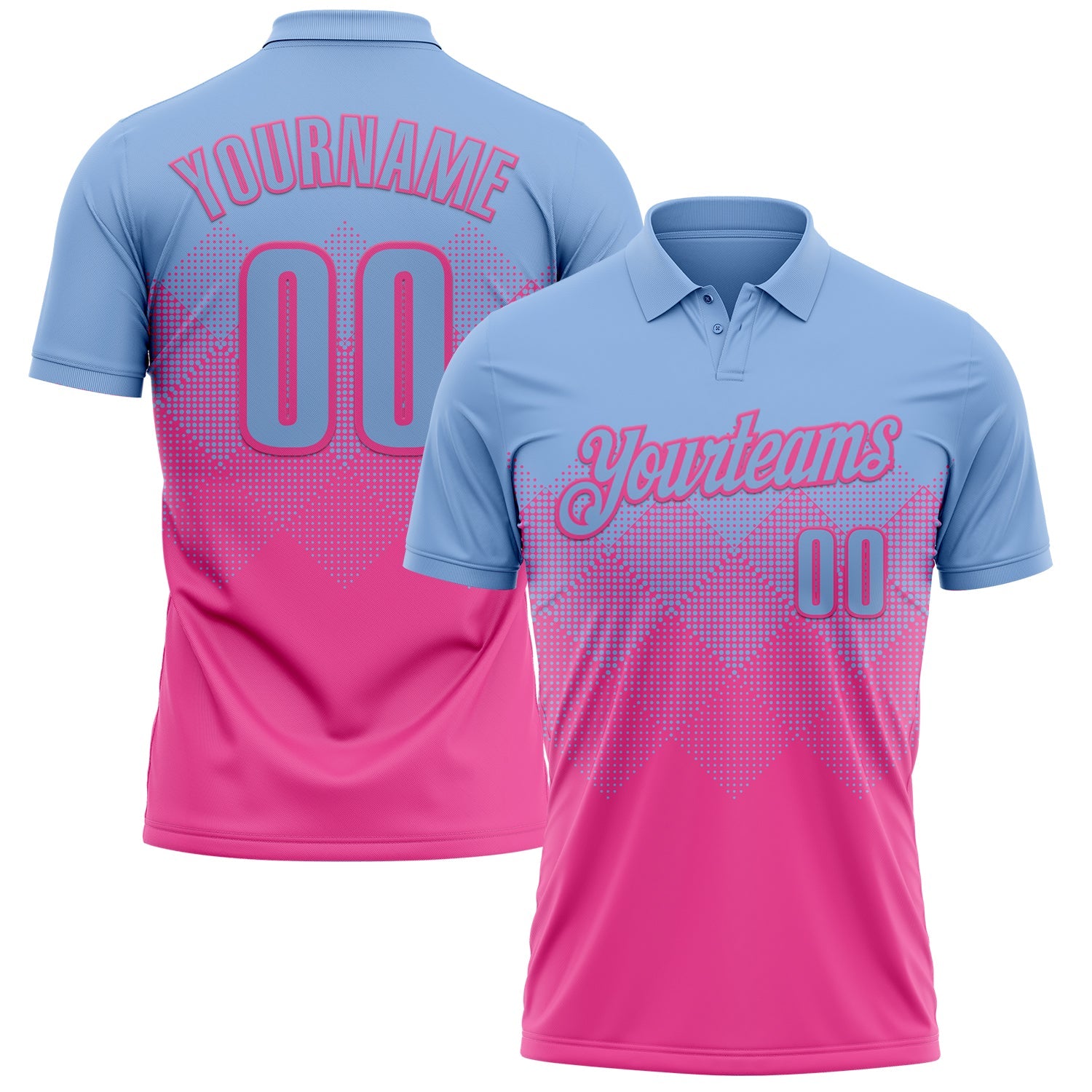 Custom Light Blue Pink 3D Gradient Square Shape Performance Polo Shirt - Main View