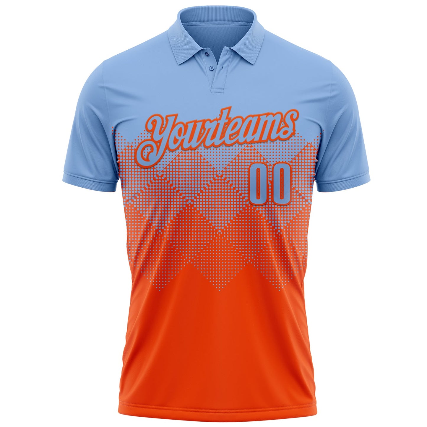 Custom Light Blue Orange 3D Gradient Square Shape Performance Polo Shirt view 2