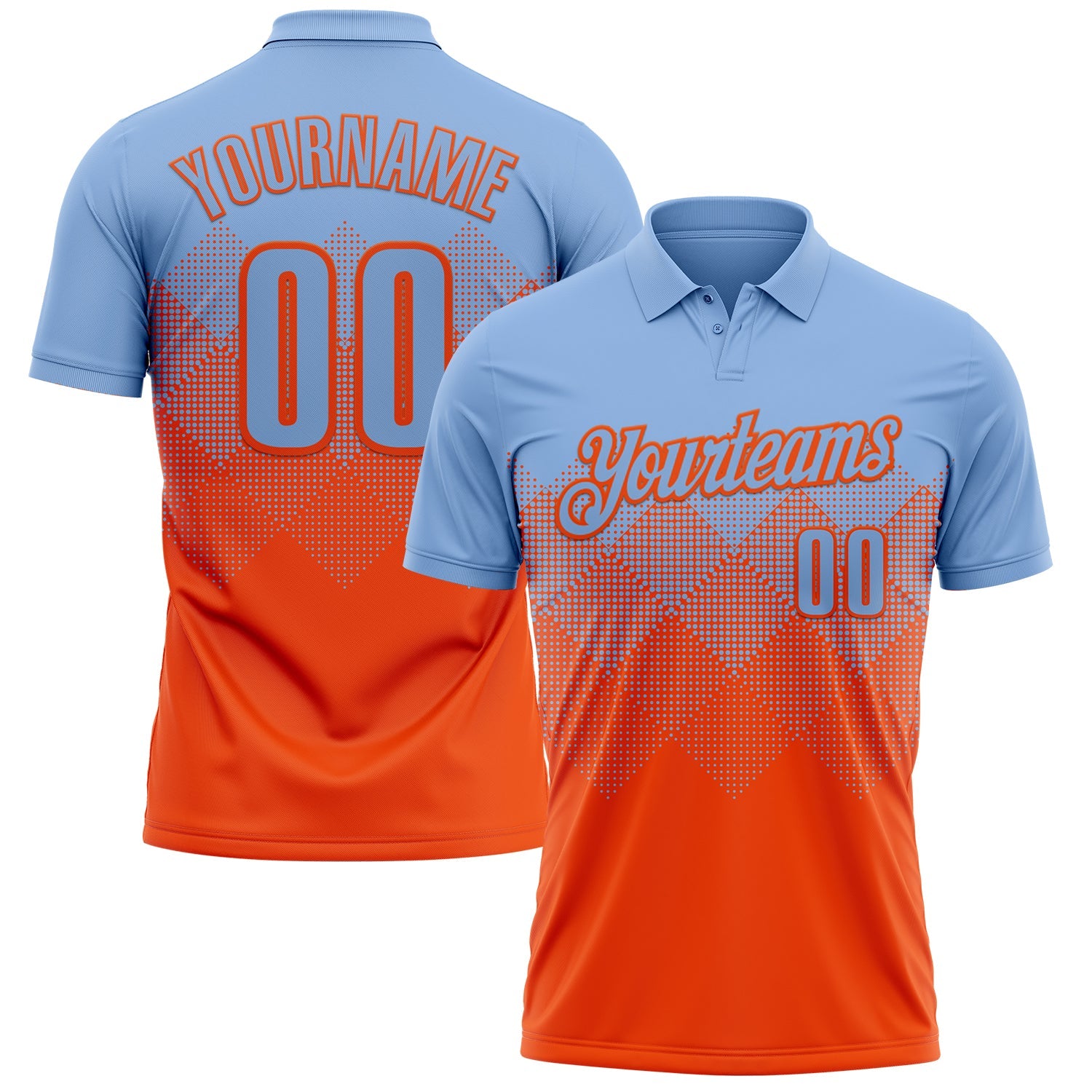 Custom Light Blue Orange 3D Gradient Square Shape Performance Polo Shirt - Main View