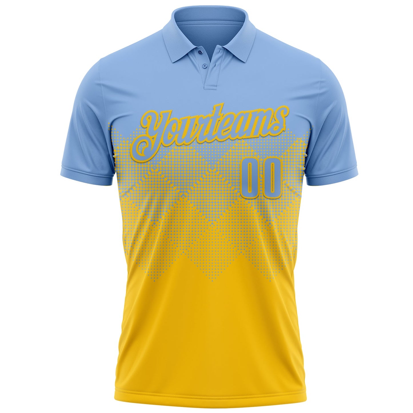 Custom Light Blue Yellow 3D Gradient Square Shape Performance Polo Shirt view 2