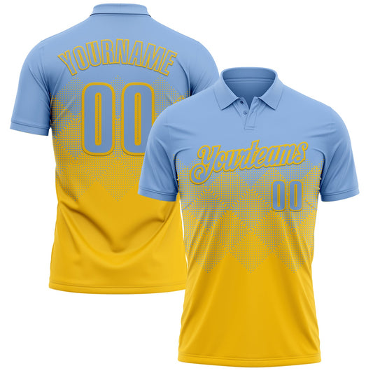 Custom Light Blue Yellow 3D Gradient Square Shape Performance Polo Shirt - Main View