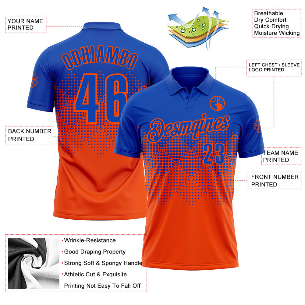 Custom Thunder Blue Orange 3D Gradient Square Shape Performance Polo Shirt view 3