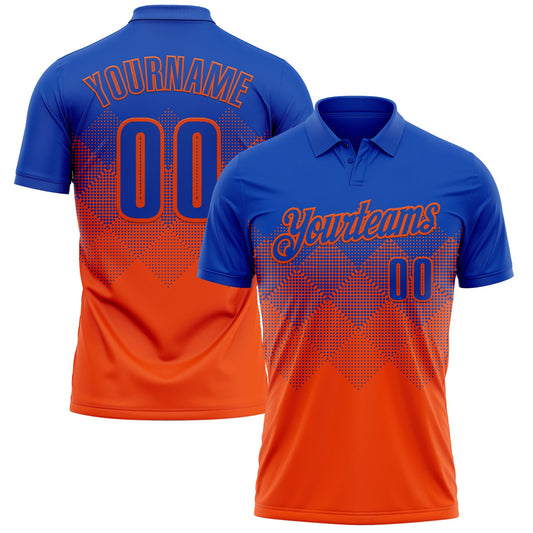 Custom Thunder Blue Orange 3D Gradient Square Shape Performance Polo Shirt - Main View