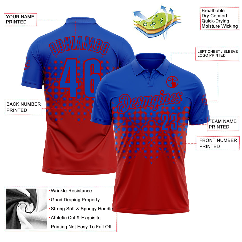 Custom Thunder Blue Red 3D Gradient Square Shape Performance Polo Shirt view 3