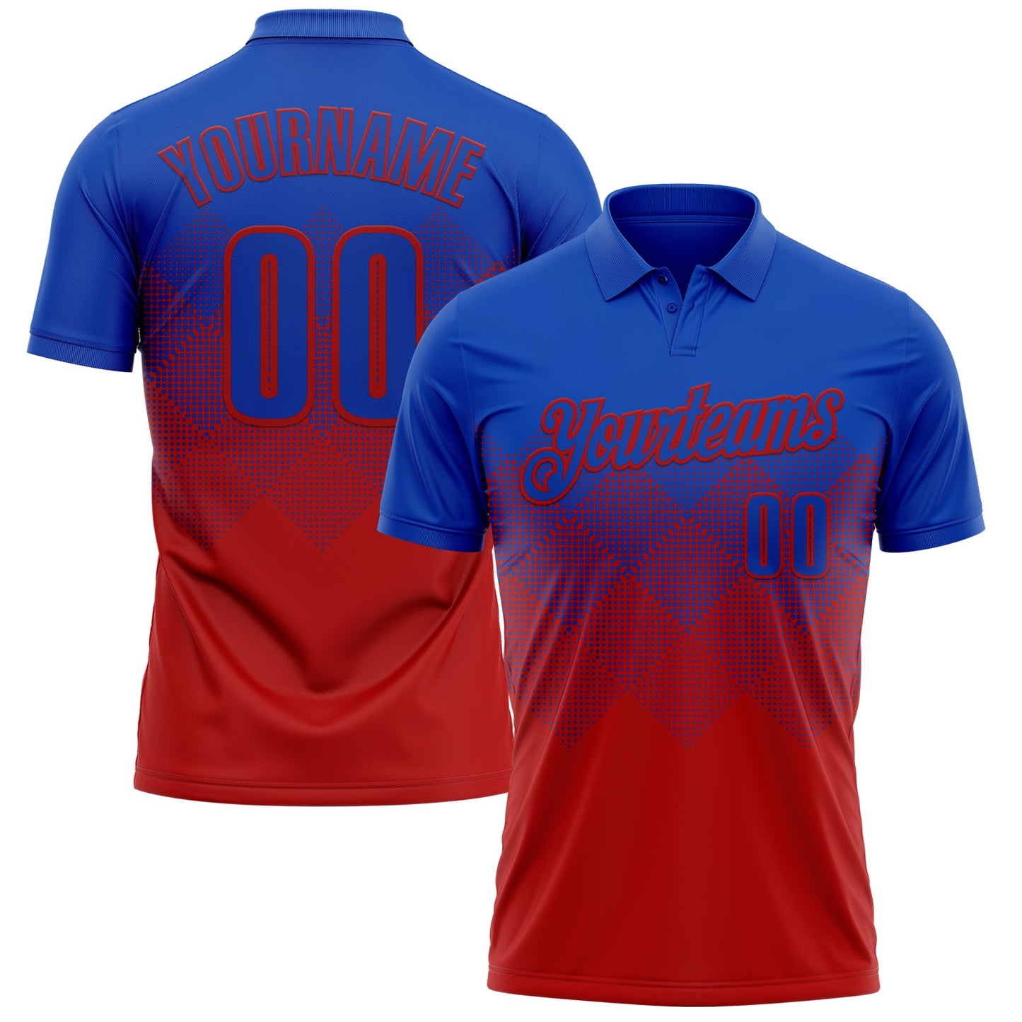Custom Thunder Blue Red 3D Gradient Square Shape Performance Polo Shirt - Main View