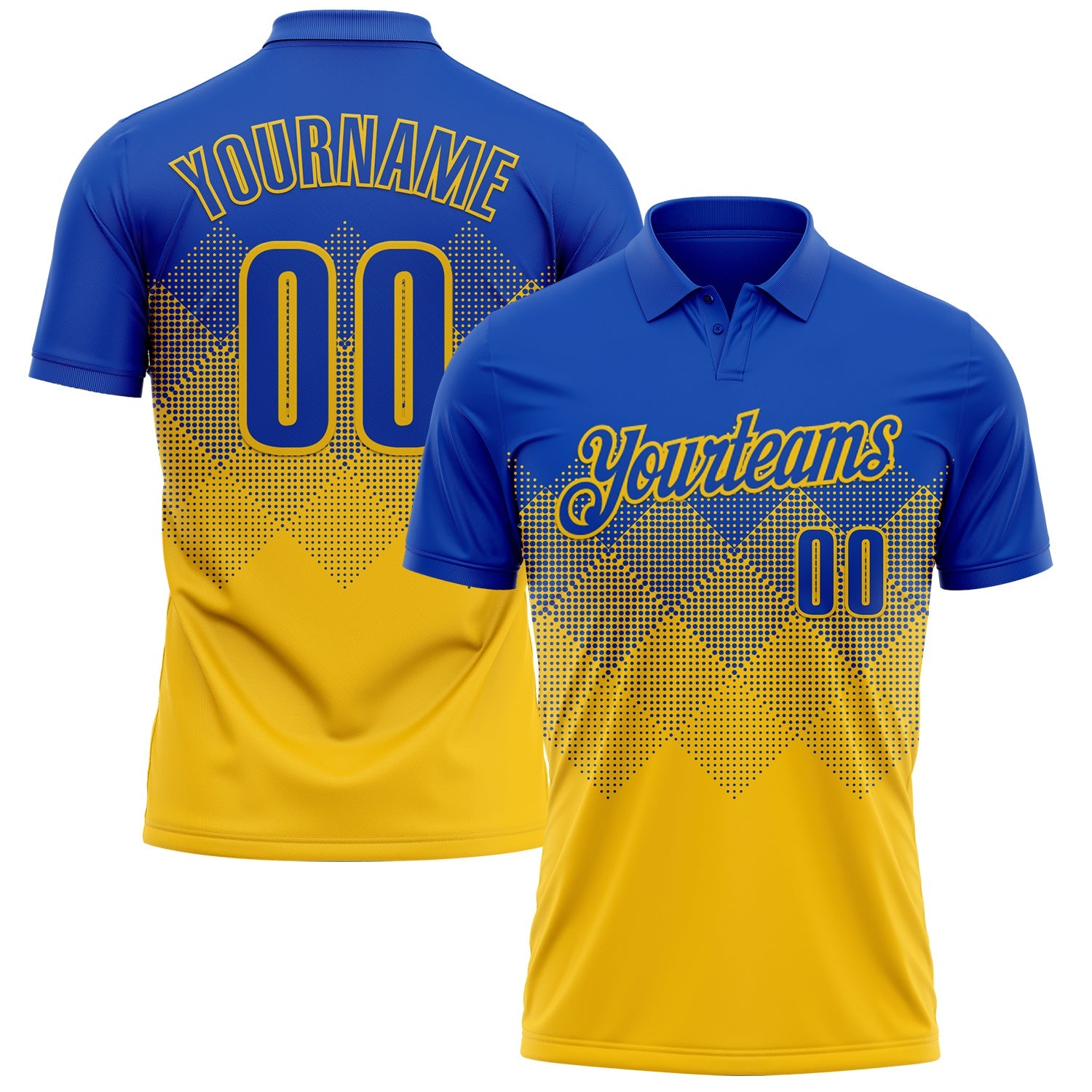 Custom Thunder Blue Yellow 3D Gradient Square Shape Performance Polo Shirt - Main View