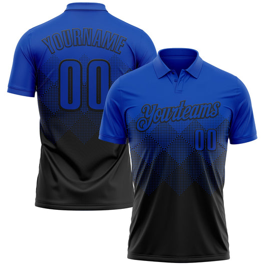 Custom Thunder Blue Black 3D Gradient Square Shape Performance Polo Shirt - Main View
