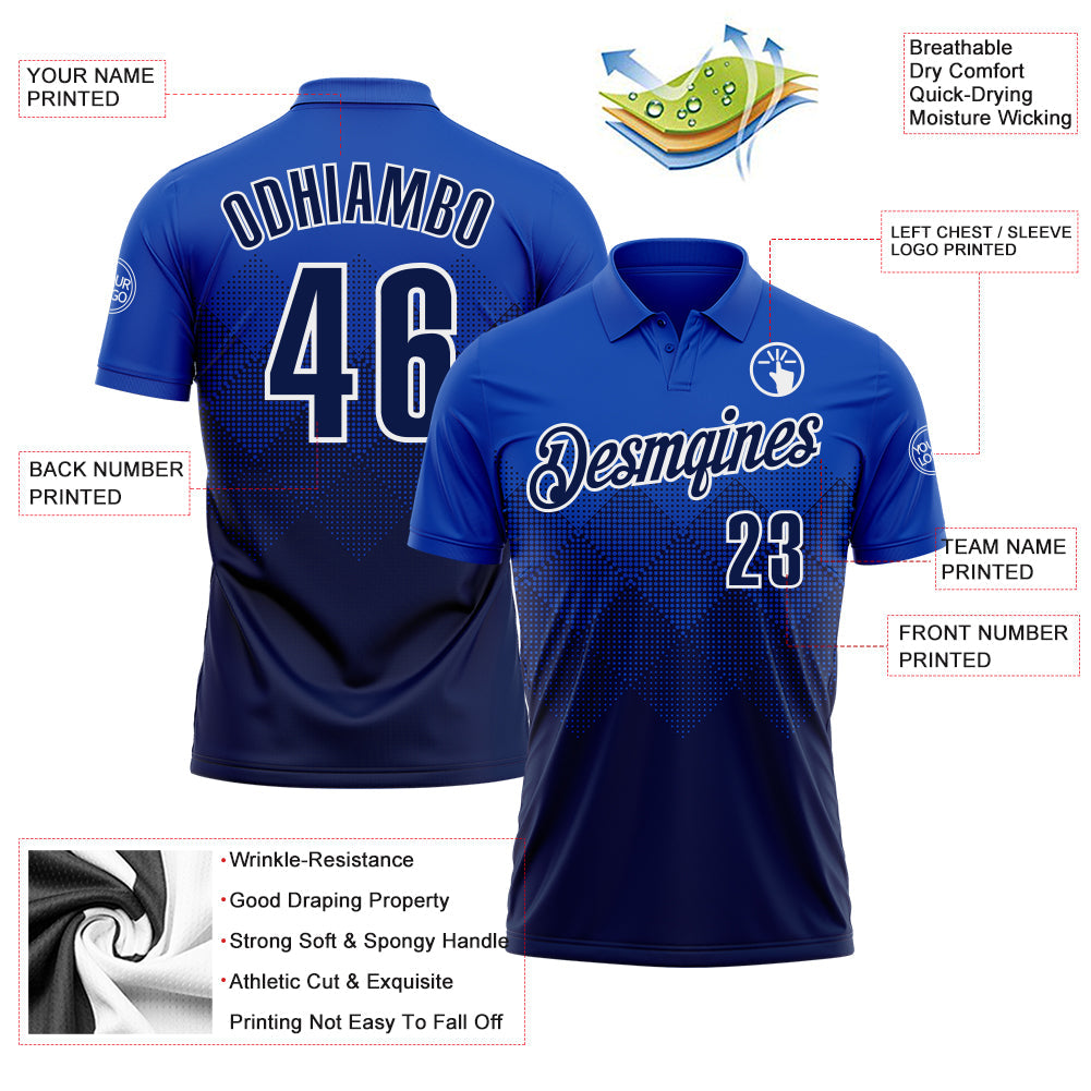 Custom Thunder Blue Navy-White 3D Gradient Square Shape Performance Polo Shirt view 3
