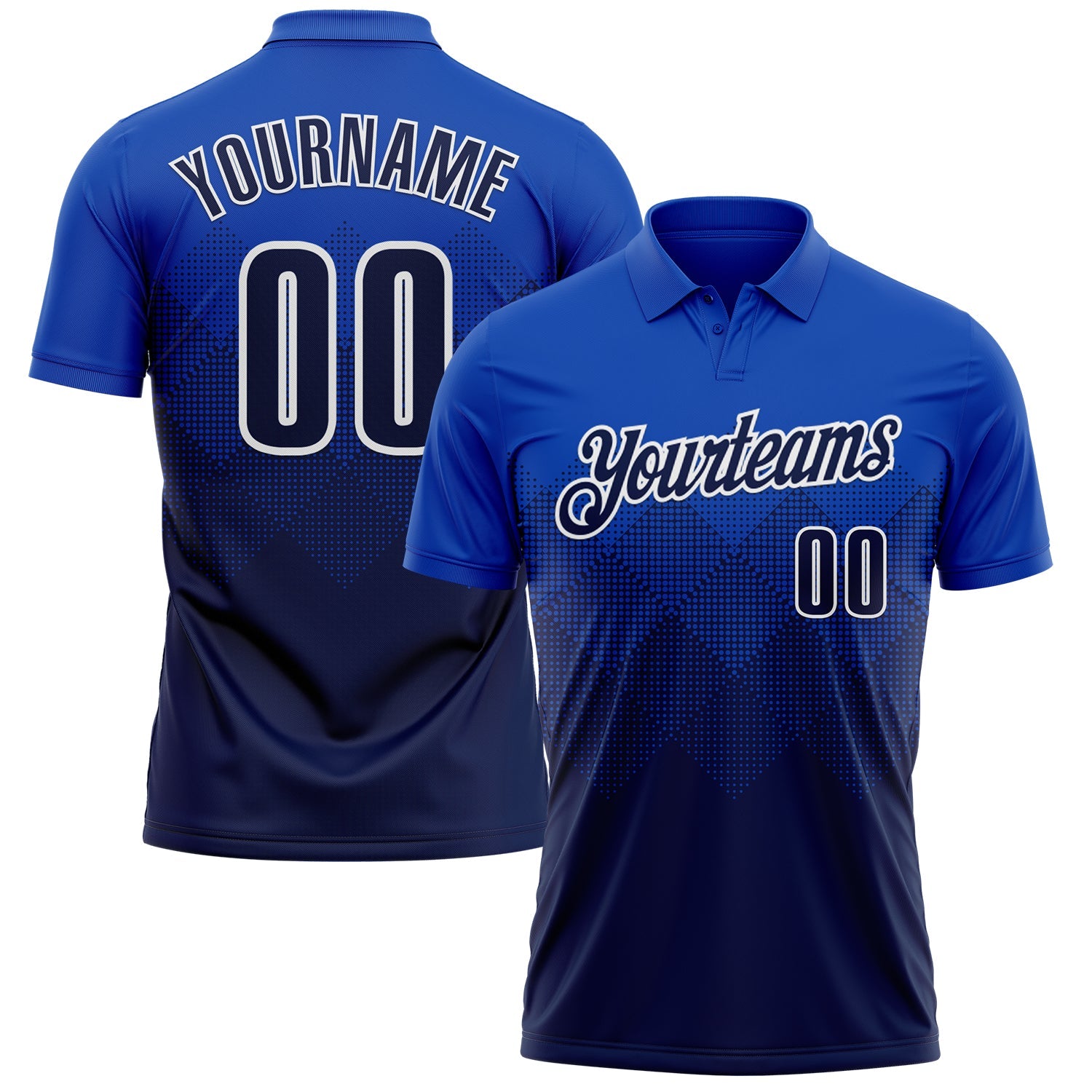 Custom Thunder Blue Navy-White 3D Gradient Square Shape Performance Polo Shirt - Main View