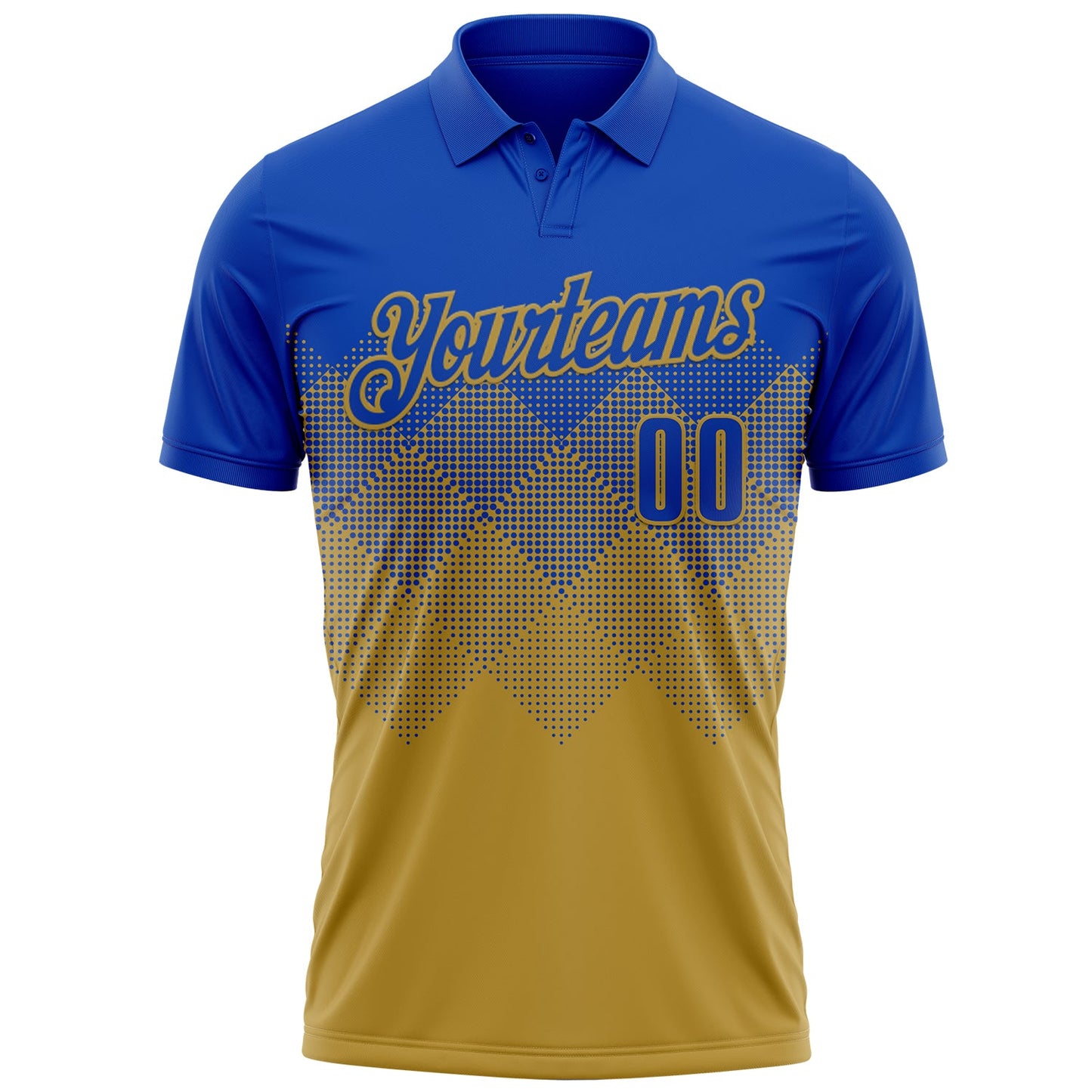 Custom Thunder Blue Old Gold 3D Gradient Square Shape Performance Polo Shirt view 2