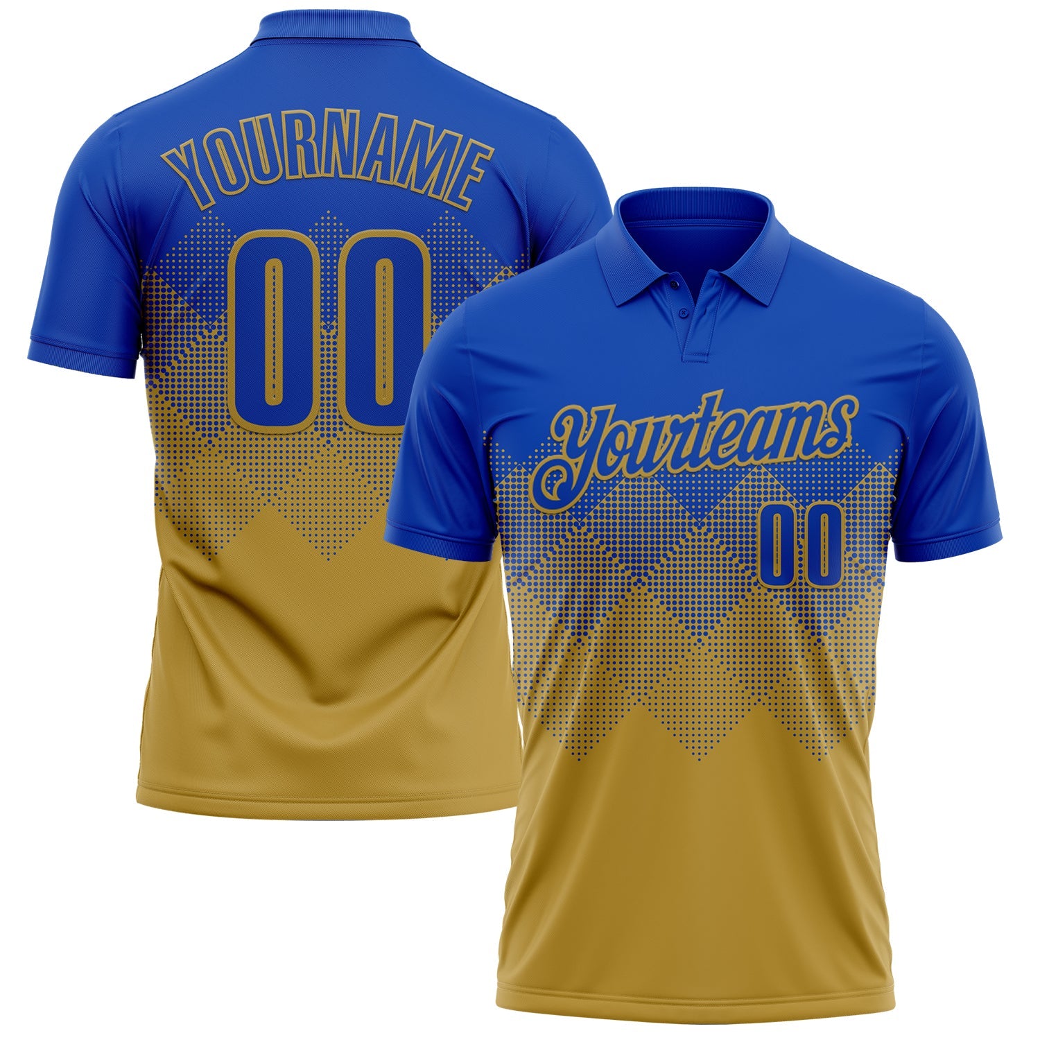 Custom Thunder Blue Old Gold 3D Gradient Square Shape Performance Polo Shirt - Main View