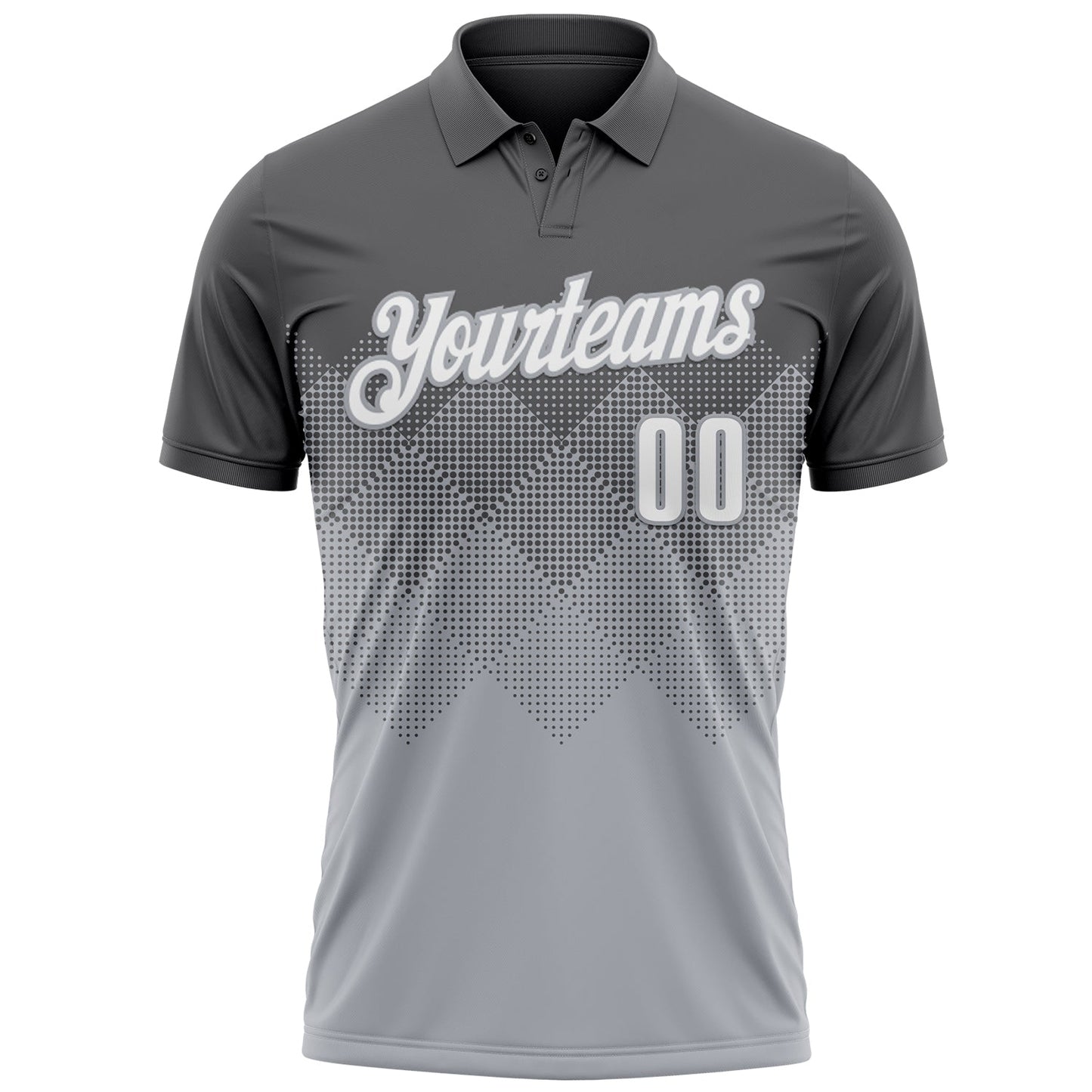 Custom Steel Gray White-Gray 3D Gradient Square Shape Performance Polo Shirt view 2