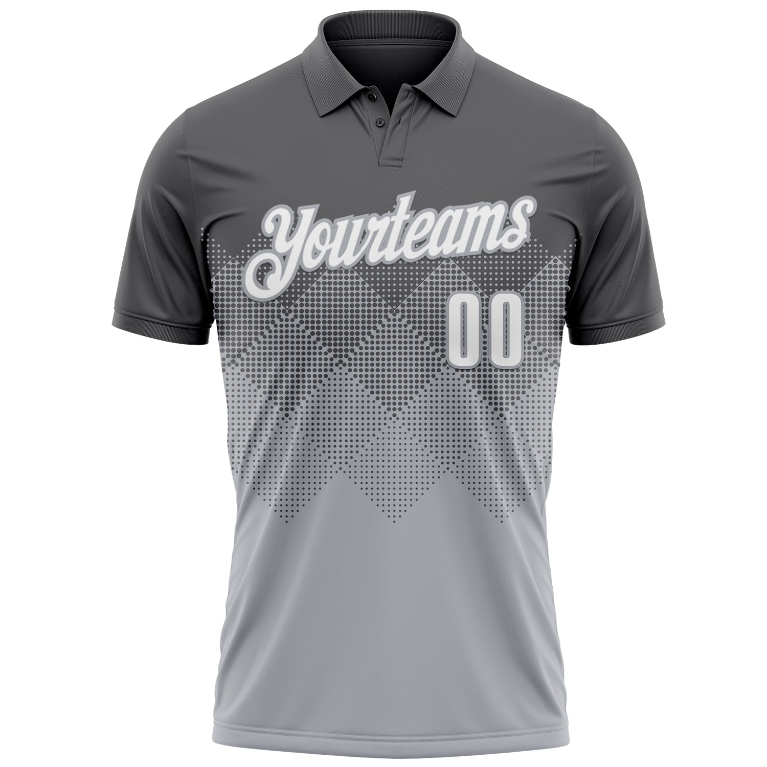 Custom Steel Gray White-Gray 3D Gradient Square Shape Performance Polo Shirt view 2