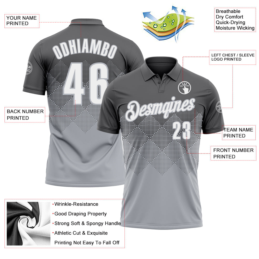 Custom Steel Gray White-Gray 3D Gradient Square Shape Performance Polo Shirt view 3