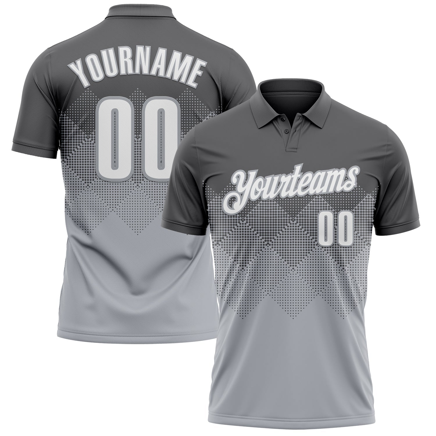 Custom Steel Gray White-Gray 3D Gradient Square Shape Performance Polo Shirt - Main View