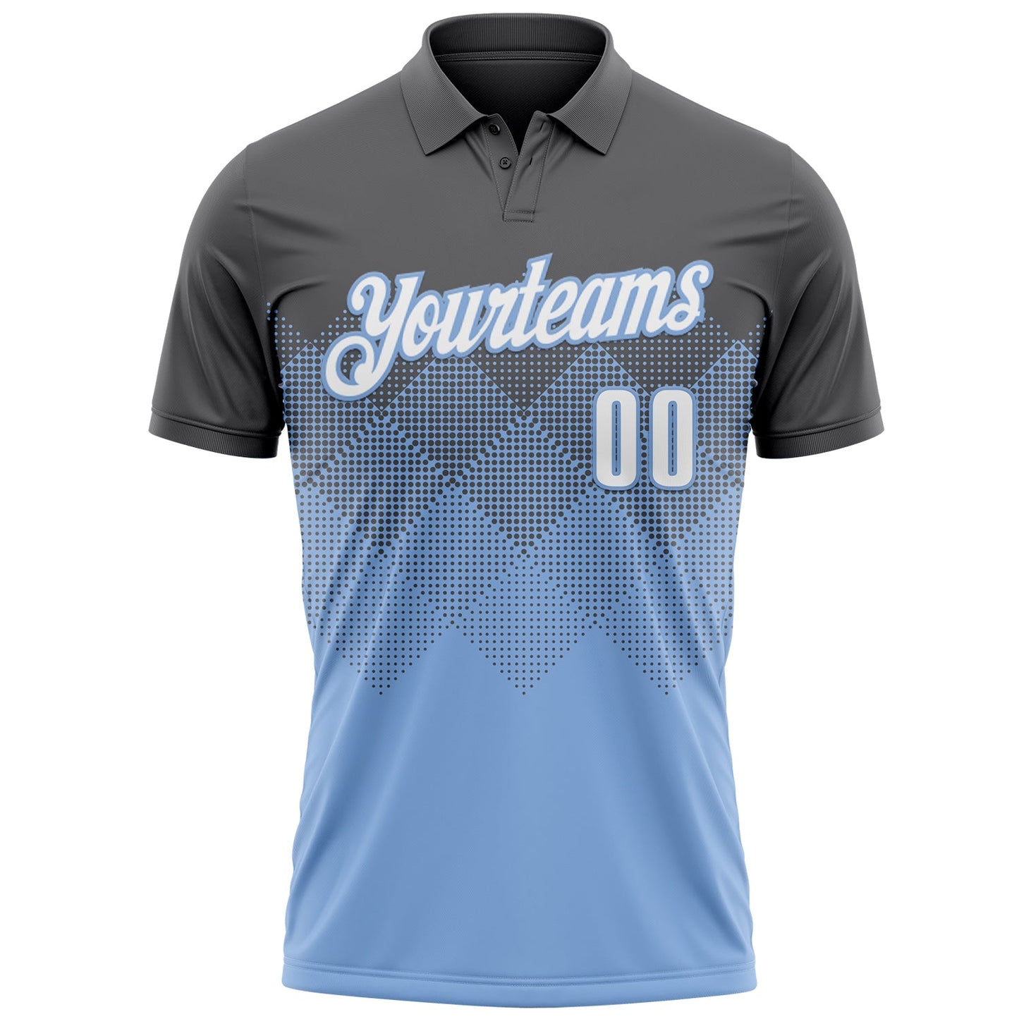 Custom Steel Gray White-Light Blue 3D Gradient Square Shape Performance Polo Shirt view 2