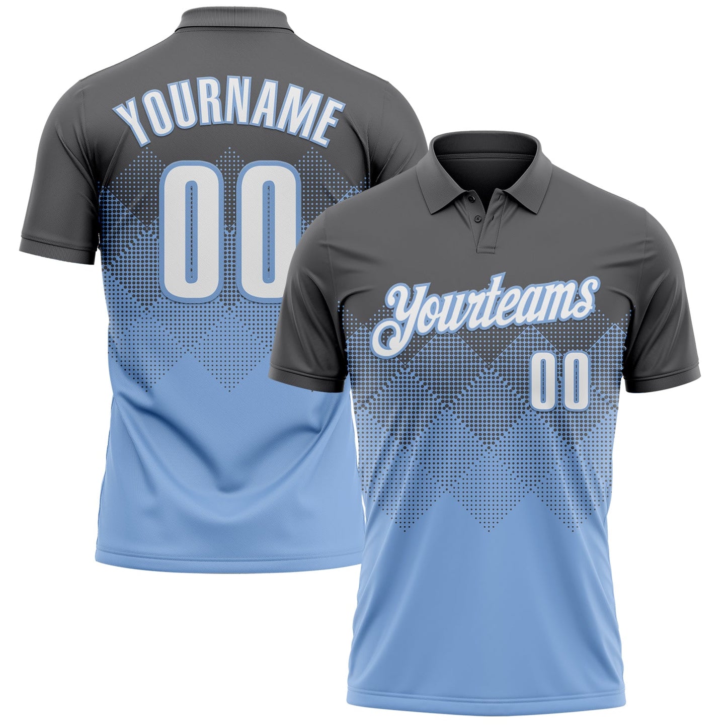 Custom Steel Gray White-Light Blue 3D Gradient Square Shape Performance Polo Shirt - Main View