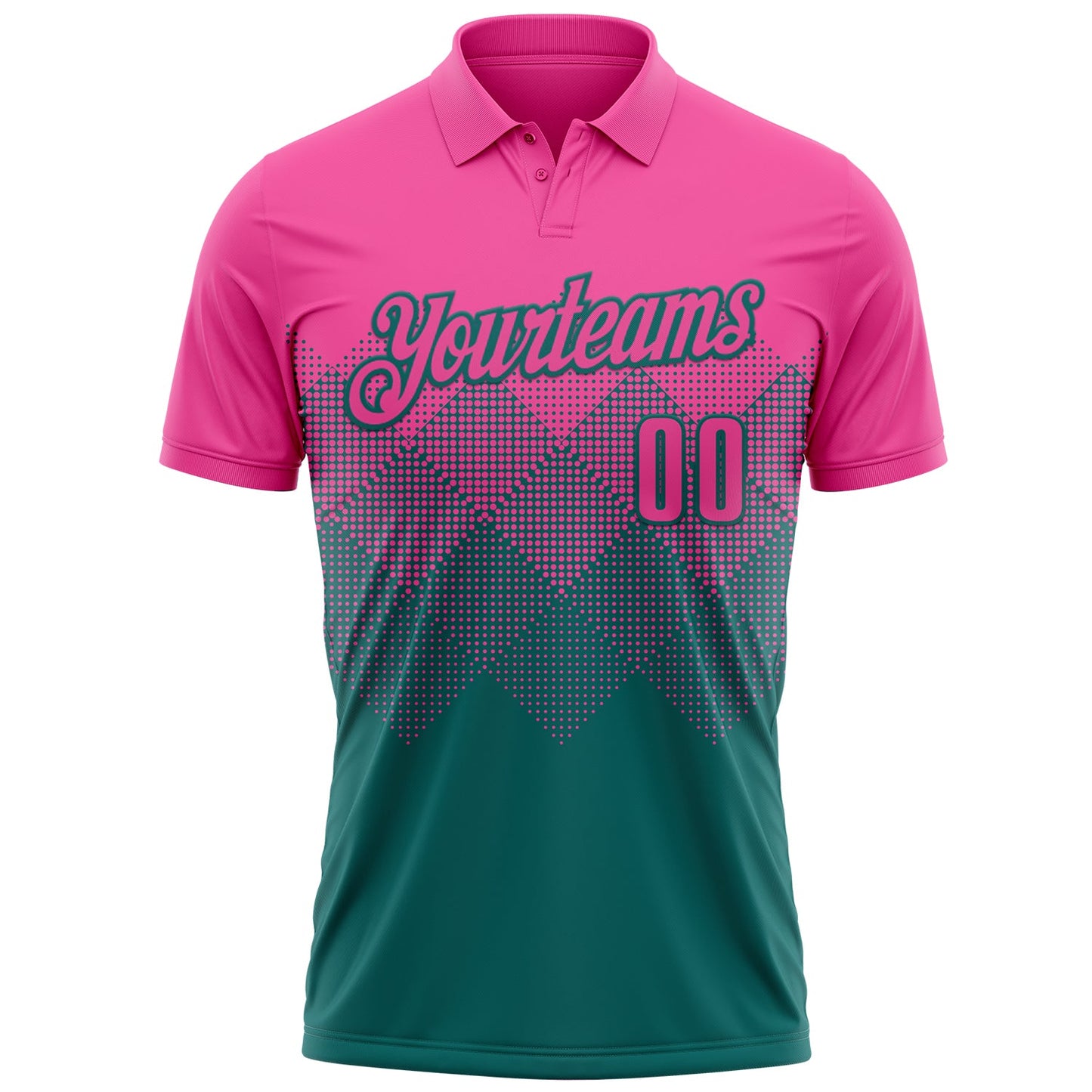 Custom Pink Teal 3D Gradient Square Shape Performance Polo Shirt view 2