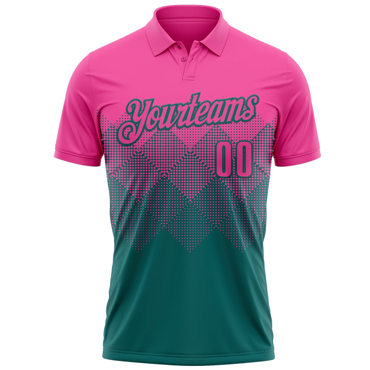 Custom Pink Teal 3D Gradient Square Shape Performance Polo Shirt view 2