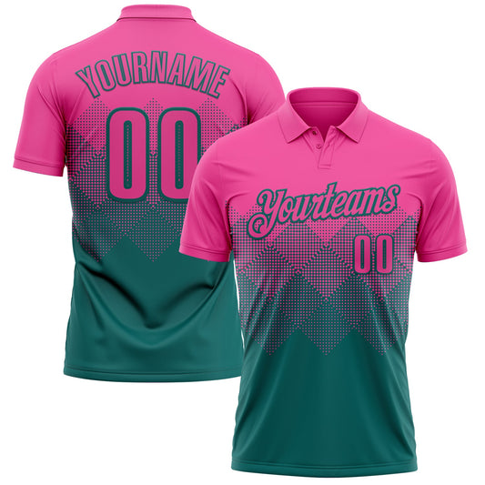 Custom Pink Teal 3D Gradient Square Shape Performance Polo Shirt - Main View