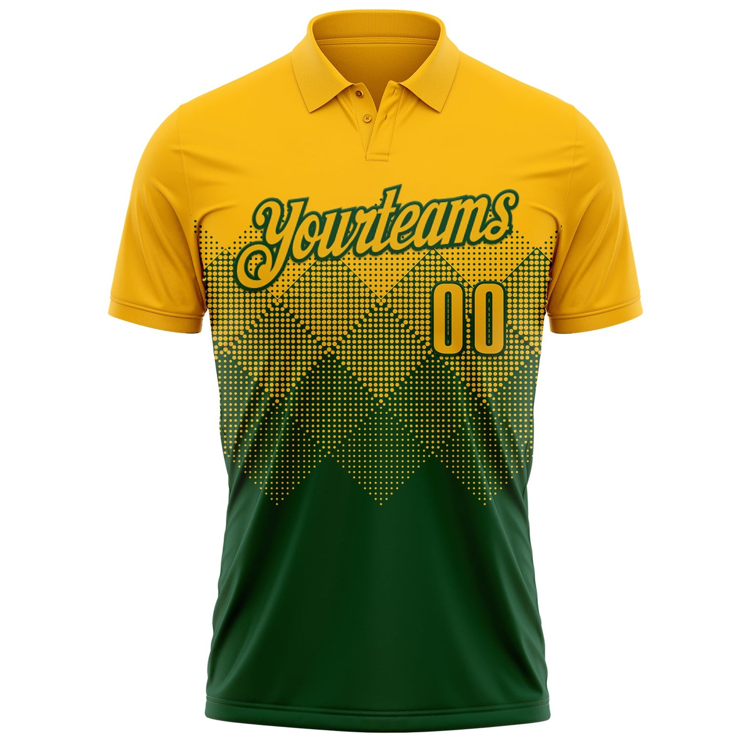 Custom Gold Green 3D Gradient Square Shape Performance Polo Shirt view 2