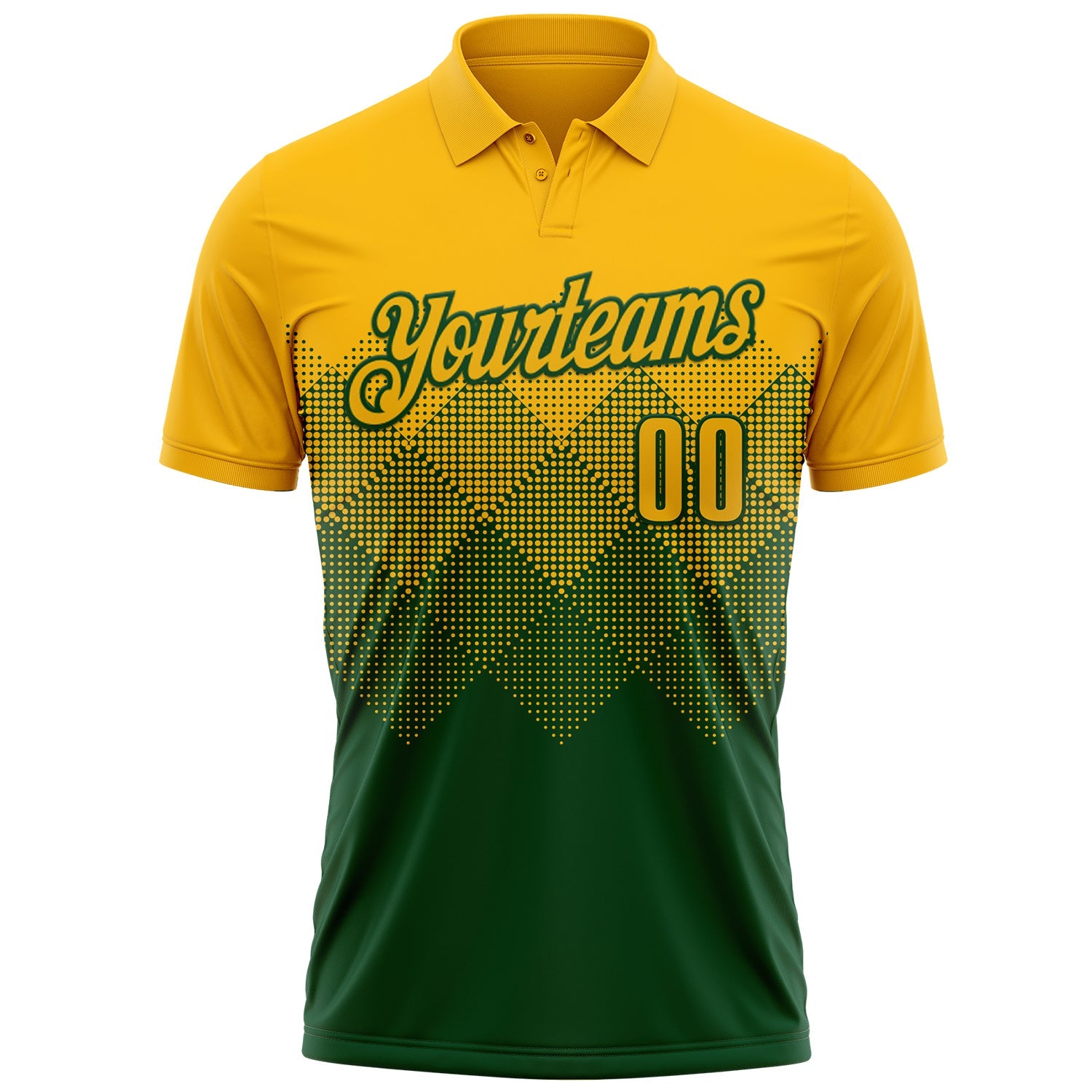 Custom Gold Green 3D Gradient Square Shape Performance Polo Shirt view 2