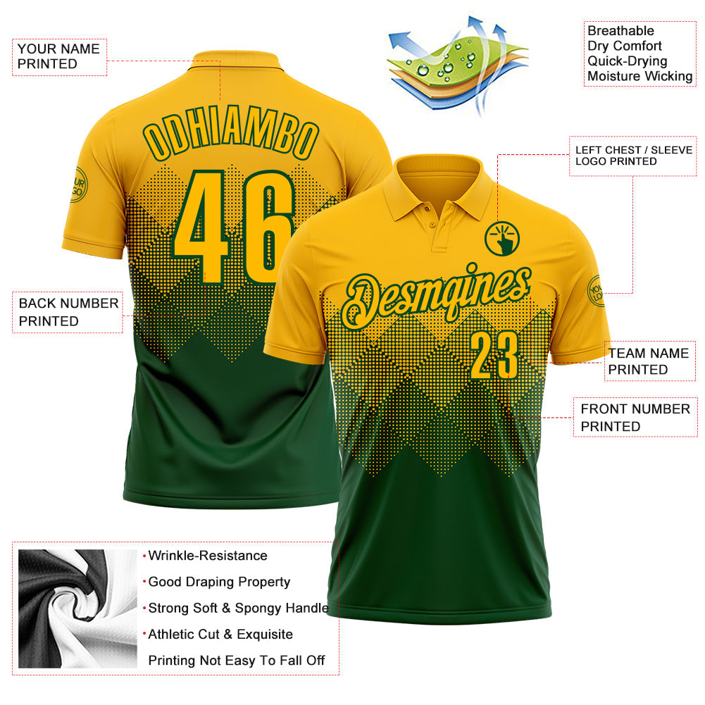 Custom Gold Green 3D Gradient Square Shape Performance Polo Shirt view 3