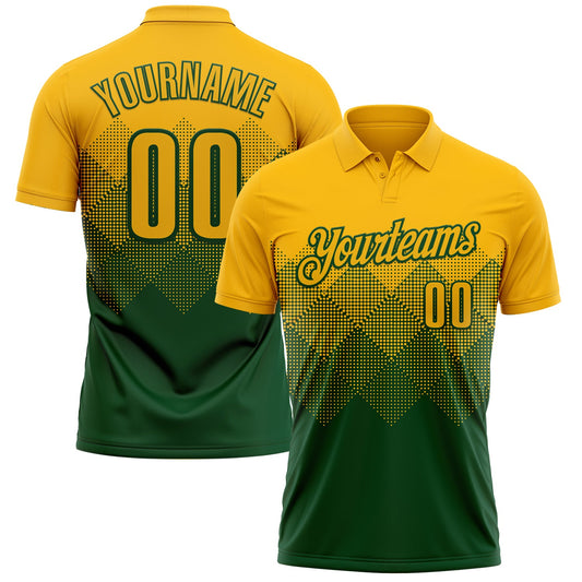 Custom Gold Green 3D Gradient Square Shape Performance Polo Shirt - Main View