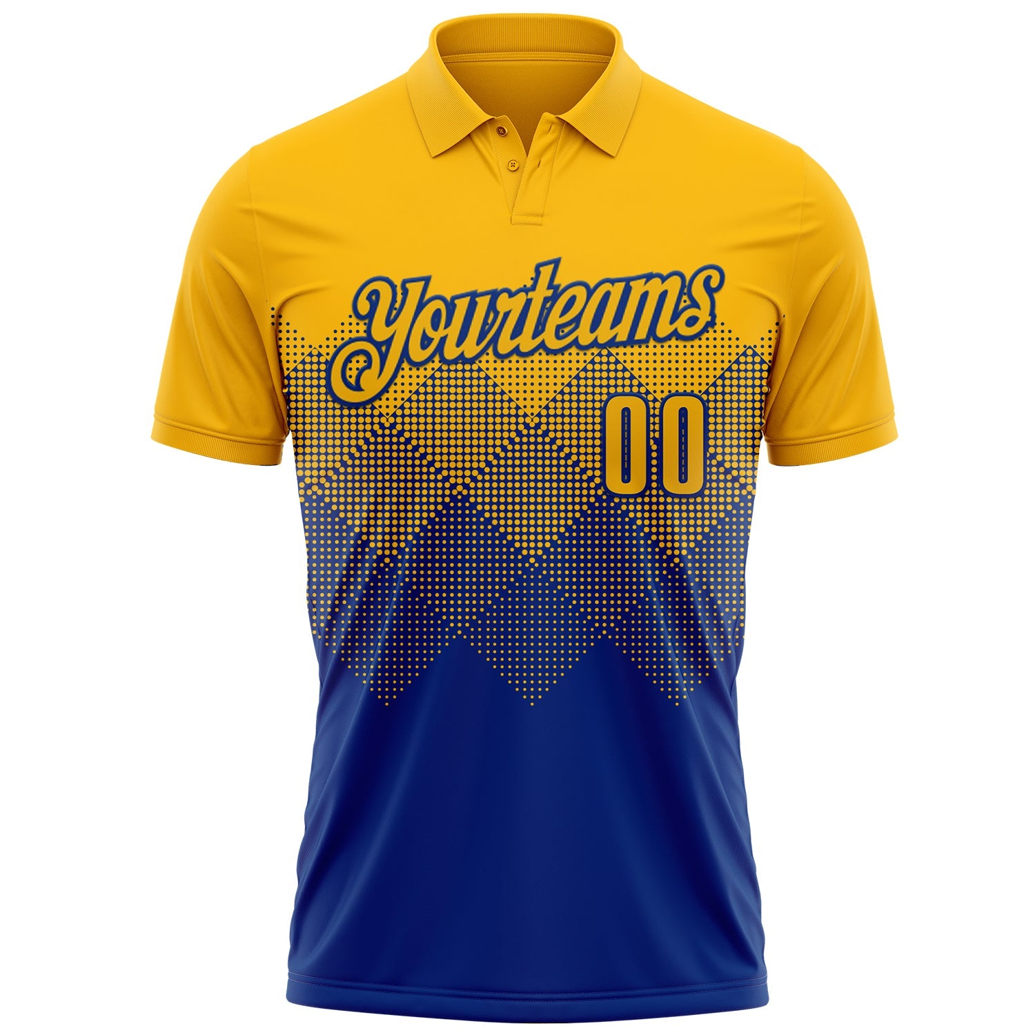 Custom Gold Royal 3D Gradient Square Shape Performance Polo Shirt view 2