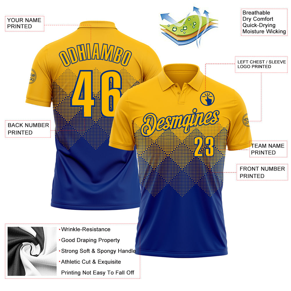 Custom Gold Royal 3D Gradient Square Shape Performance Polo Shirt view 3